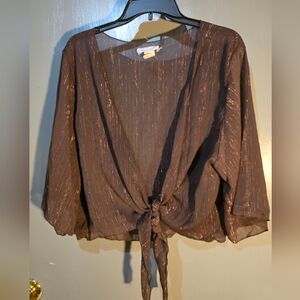 Star Vixen Metallic Brown Tie-Front Blouse
